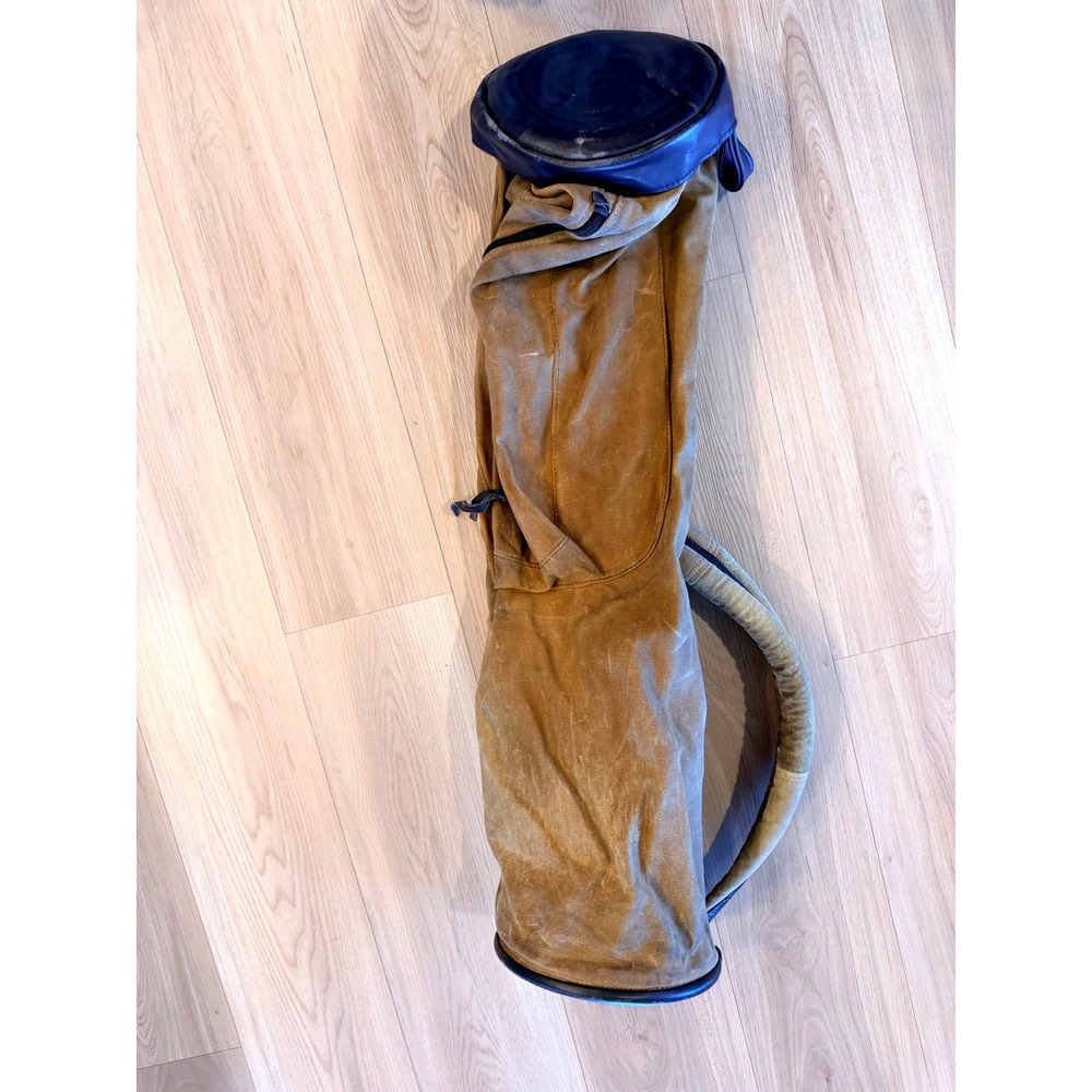 Vintage Mackenzie Walker Golf Bag Tan Waxed Canvas Navy Leather Made in USA